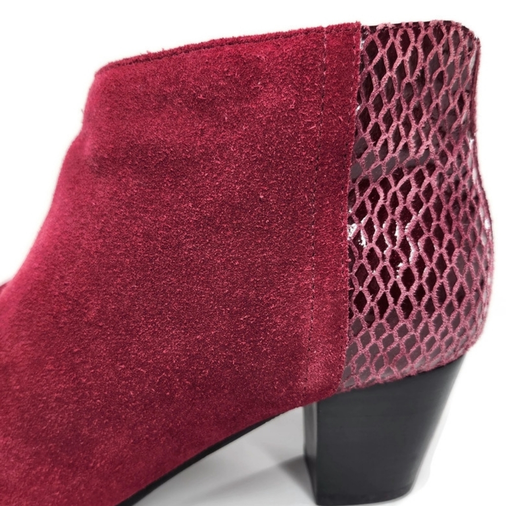 Vionic Bromley Cabernet Red Suede & Textured Snake Print Block Heel Ankle Boots - Picture 5 of 13